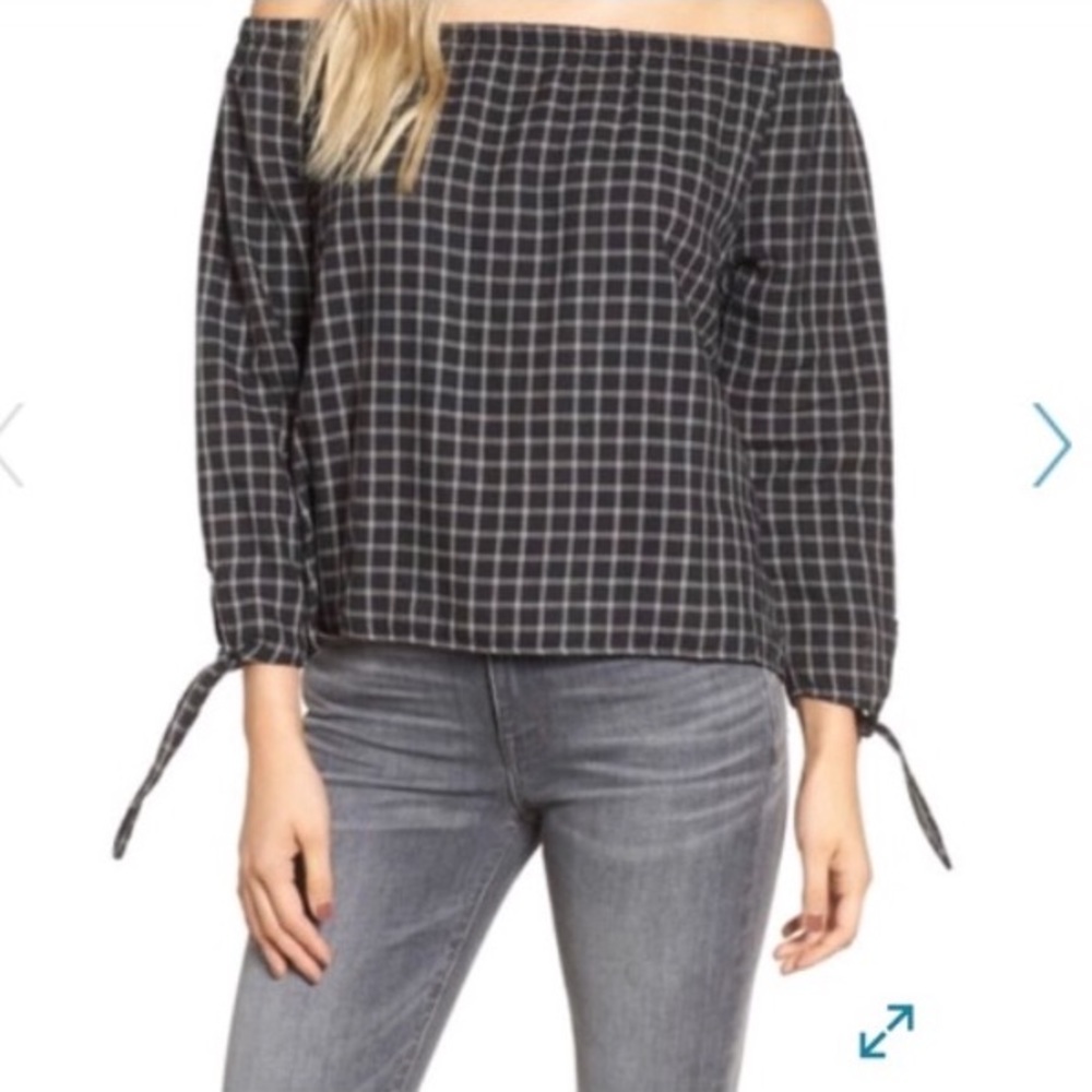 Madewell plaid off the shoulder top - Picture 1 of 2